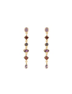 Pendientes Minerales - 47mm - Amatista, Granate, Iolita - Bañado Oro