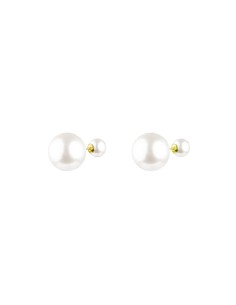 Pendientes Minerales Perla Símil - 25mm - Bañado oro y Plata Rodiada