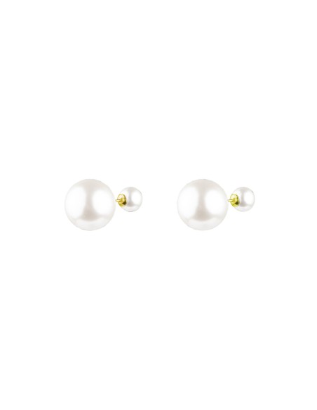 Pendientes Minerales Perla Símil - 25mm - Bañado oro y Plata Rodiada