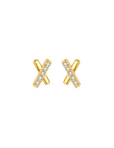 Pendientes Cross - Circonita - 5mm - Plata Bañado Oro y Plata Rodiada