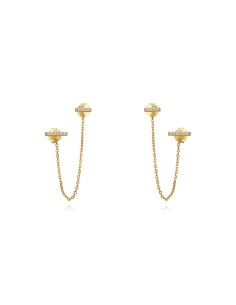 Pendientes Cadena Circonita - 55 mm -  Bañada Oro Y Plata Rodiada