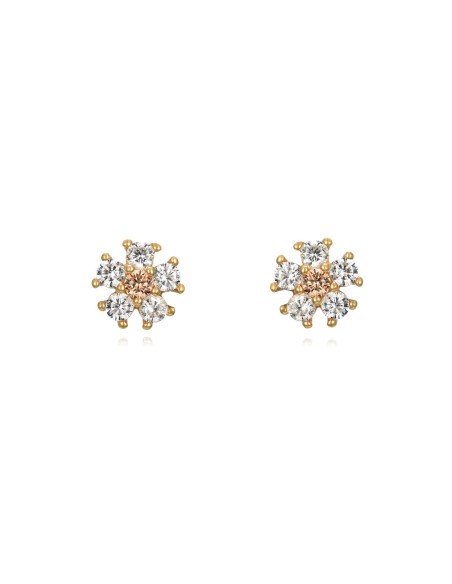 Pendientes Circonita - Flor 5,5 mm - Bañado Oro