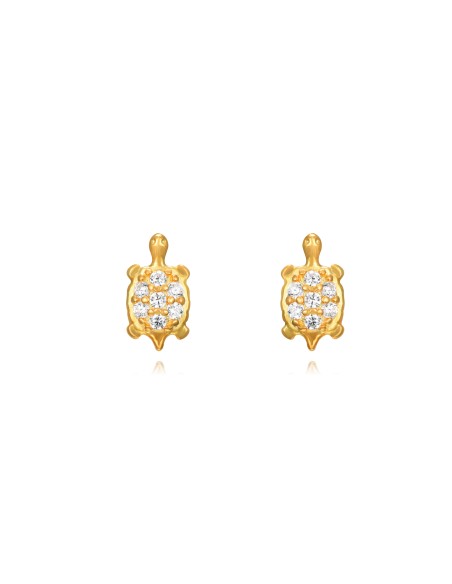 Pendientes Tortuga - Circonita - 7mm - Plata Bañado Oro y Plata Rodiada