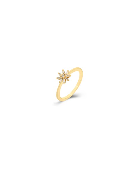 Anillo Abierto Circonita - Flor 8 mm - Bañado Oro