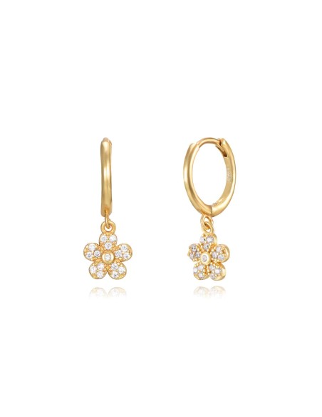 Pendientes Aro - Flor 6mm - Bañado Oro y Plata Rodiada