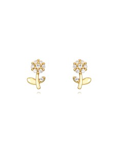 Pendientes Circonita - Flor 9 mm - Bañado Oro