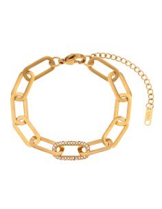 Pulsera Acero Circonita Eslabón - 17+5cm -  Color Oro y Color Acero