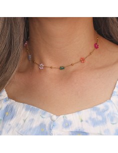 Collar Acero Flor - Circonita Multi - 36+5cm - Color oro 2