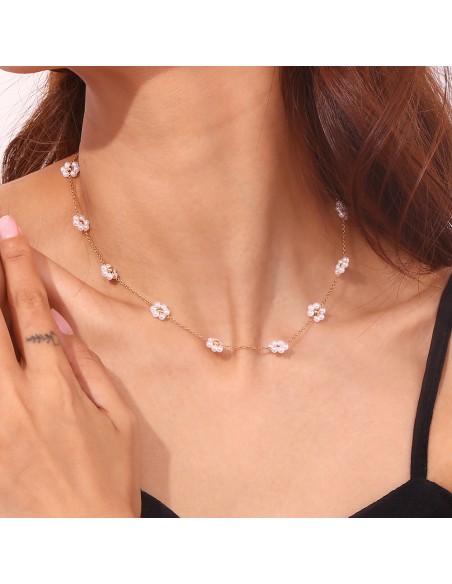 Collar Acero Flor - Circonita Multi - 36+5cm - Color oro