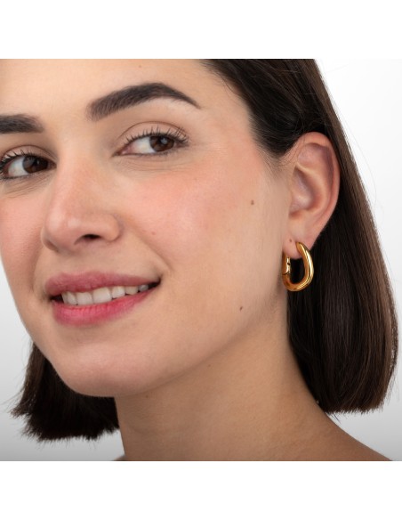 Pendiente Acero - Aro Oval - 25 mm - Color Oro y Color Acero