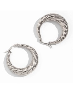 Pendiente Acero Semi Aro Huecos - Trenzado - 33 mm - Color Oro y Color Acero 2