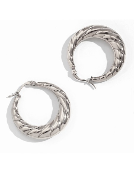 Pendiente Acero Semi Aro Huecos - Trenzado - 33 mm - Color Oro y Color Acero