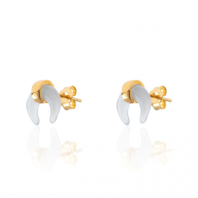 Pendiente Cuerno - 10mm - Bañado Oro y Plata Rodiada