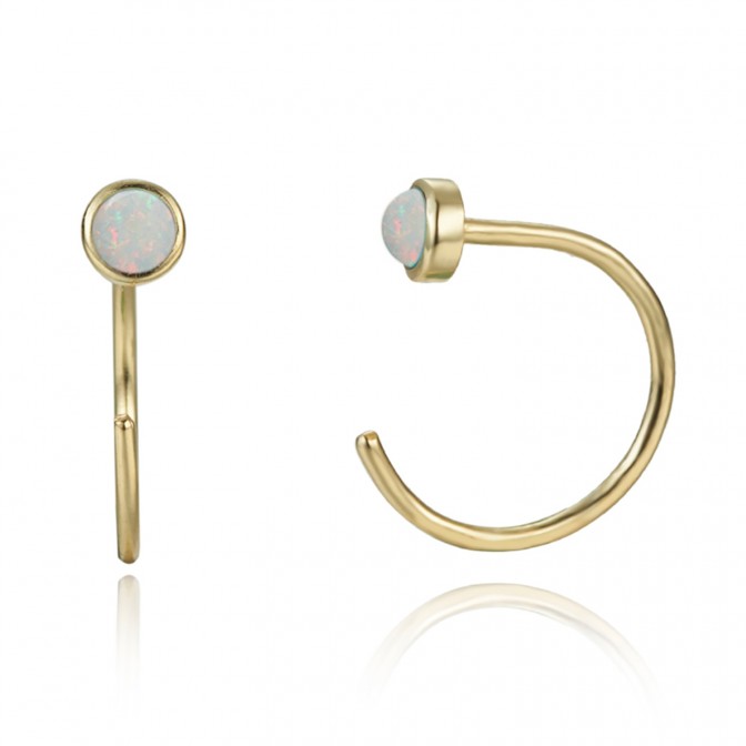 Pendiente Mineral Opalo 12mm 3mm Bañado Oro y Plata Rodiada