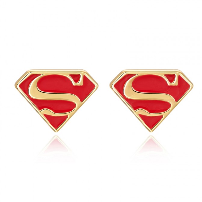 Pendiente Superman - Enamel Roja - 9*7mm Bañado Oro