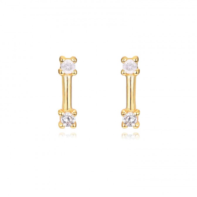 Pendientes - Circonita - 6 mm - Plata Bañado Oro y Plata Rodiada