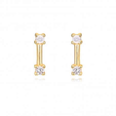 Pendientes - Circonita - 6 mm - Plata Bañado Oro y Plata Rodiada