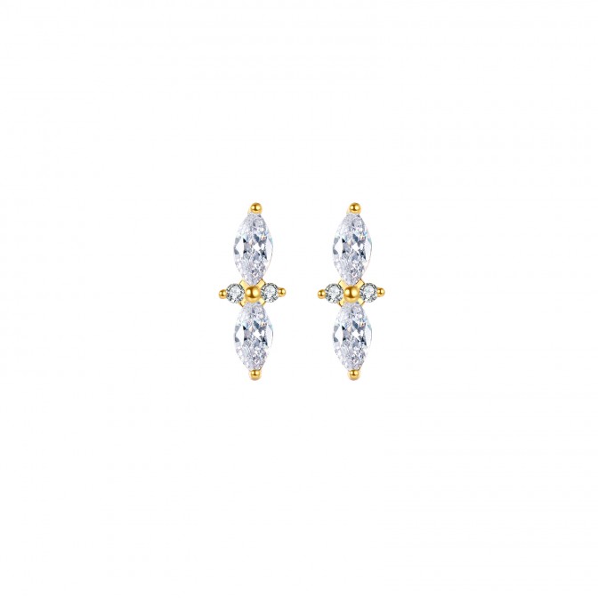 Pendientes - Circonita - 12*4,60mm - Plata Bañado Oro y Plata Rodiada