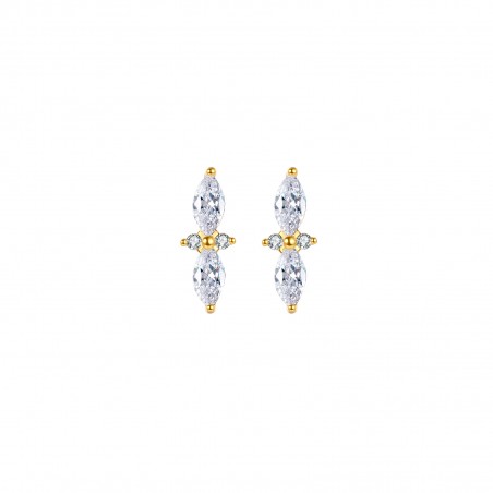 Pendientes - Circonita - 12*4,60mm - Plata Bañado Oro y Plata Rodiada