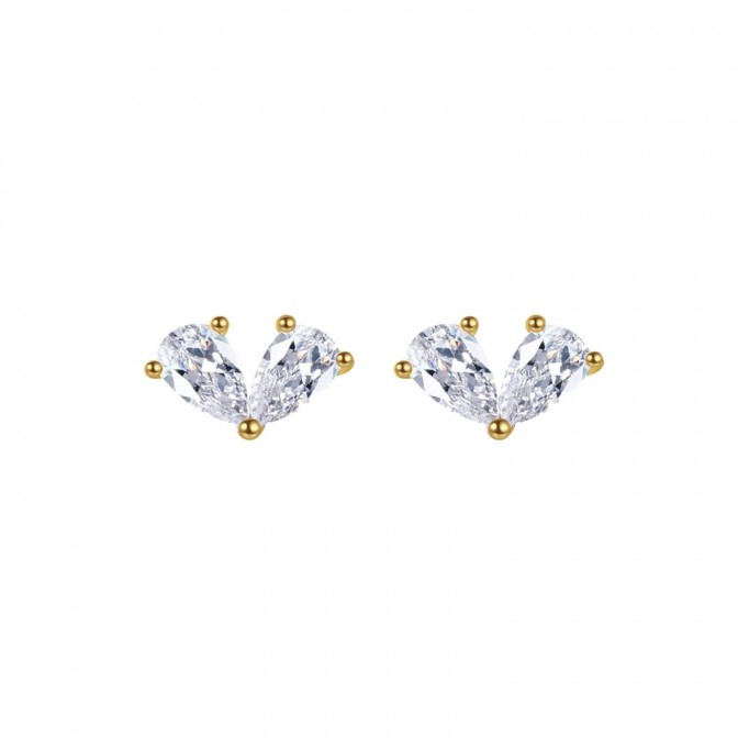 Pendientes - Circonita - 9*5,5 mm - Plata Bañado Oro y Plata Rodiada