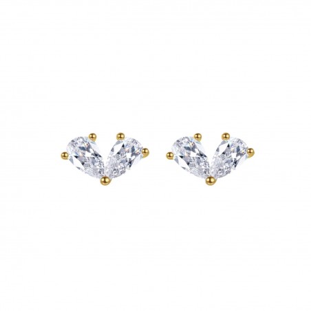 Pendientes - Circonita - 9*5,5 mm - Plata Bañado Oro y Plata Rodiada