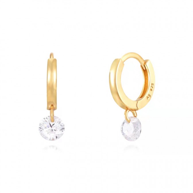 Pendientes - Circonita Blanca - 12+5 mm - Bañado Oro y Plata Rodiada