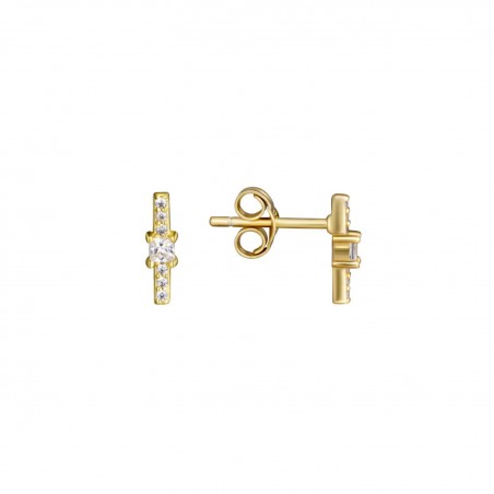 Pendientes - Circonita Blanca - 9 * 2,5 mm - Plata Bañado Oro y Plata Rodiada