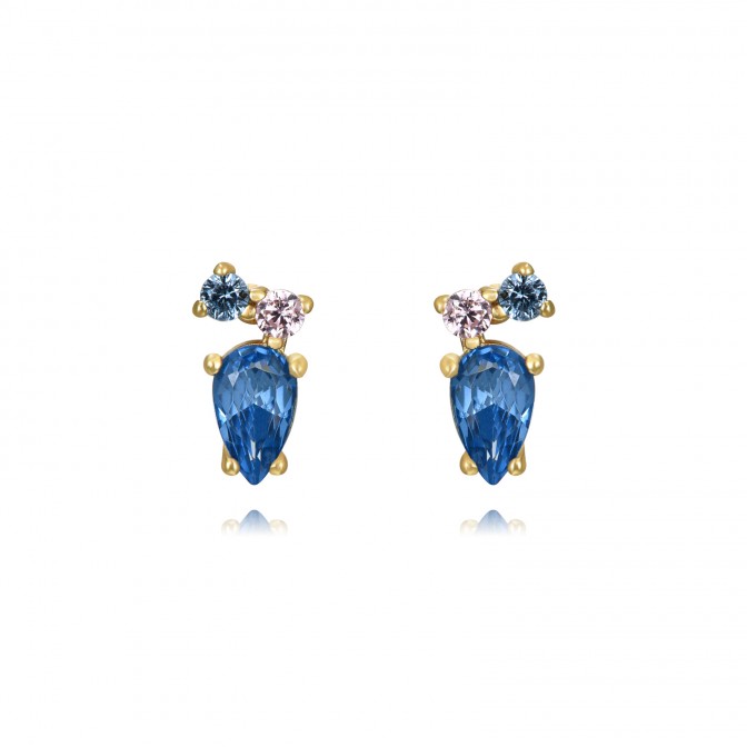 Pendientes - Circonita Pera multi - 8 * 4 mm - Bañada Oro y Plata Rodiada