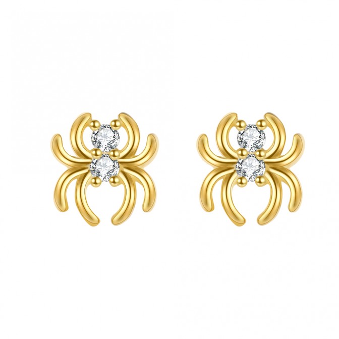 Pendientes Araña - Circonita - 8*8,5mm - Plata Bañado Oro y Plata Rodiada