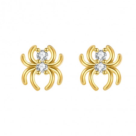 Pendientes Araña - Circonita - 8*8,5mm - Plata Bañado Oro y Plata Rodiada