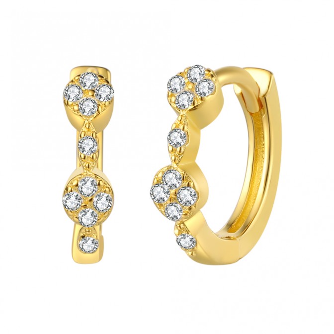 Pendientes Aro - Circonita Blanca - 11 mm - Bañado Oro y Plata Rodiada 2