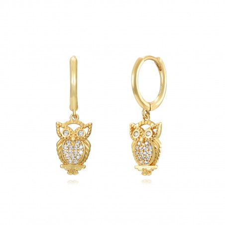 Pendientes Aro - Circonita Buho - 11 + 12 mm - Bañado Oro y Plata Rodiada