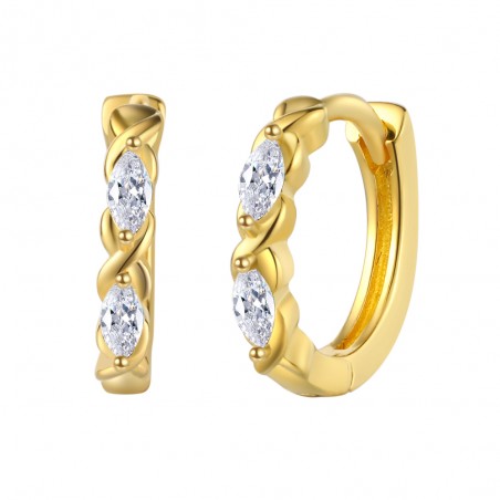 Pendientes Aro - Circonita Marquesa Blanca - 11 mm - Bañado Oro y Plata Rodiada