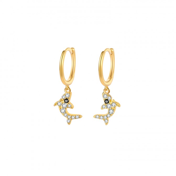 Pendientes Aro - Delfín 8mm - Bañado Oro y Plata Rodiada