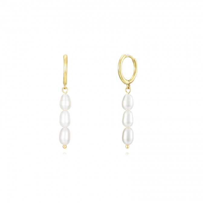 Pendientes Aro - Perla - 35 mm - Bañado Oro y Plata Rodiada