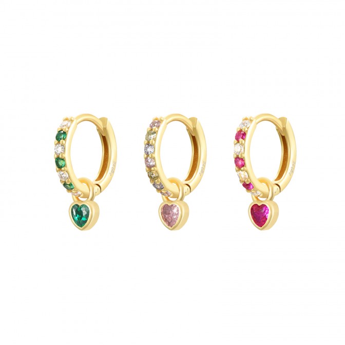 Pendientes Aro 11mm - Circonita Corazon - Bañado Oro