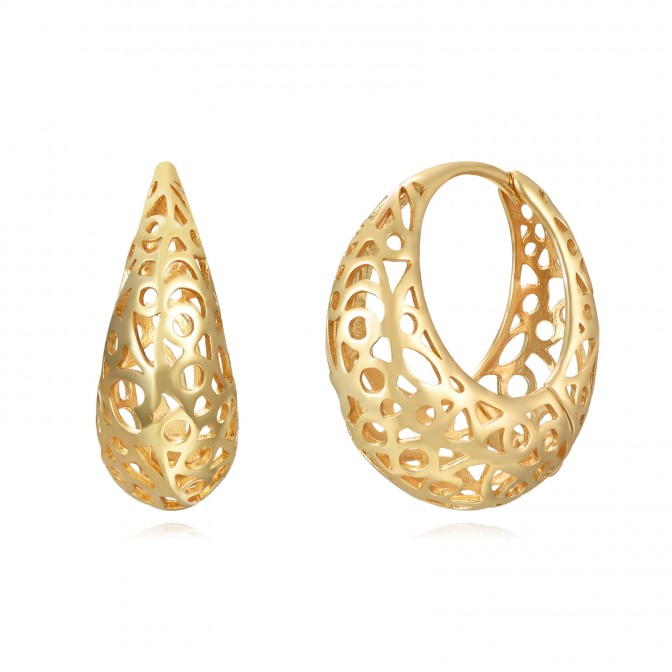 Pendientes aro calado Corazon - 22 mm y 17 mm - Bañado oro y Plata Rodiada