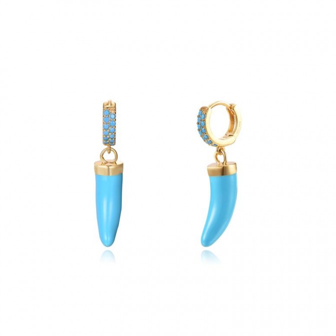 Pendientes Aro Cuerno - 11+18 mm - Enamel - Circonita - Bañado Oro