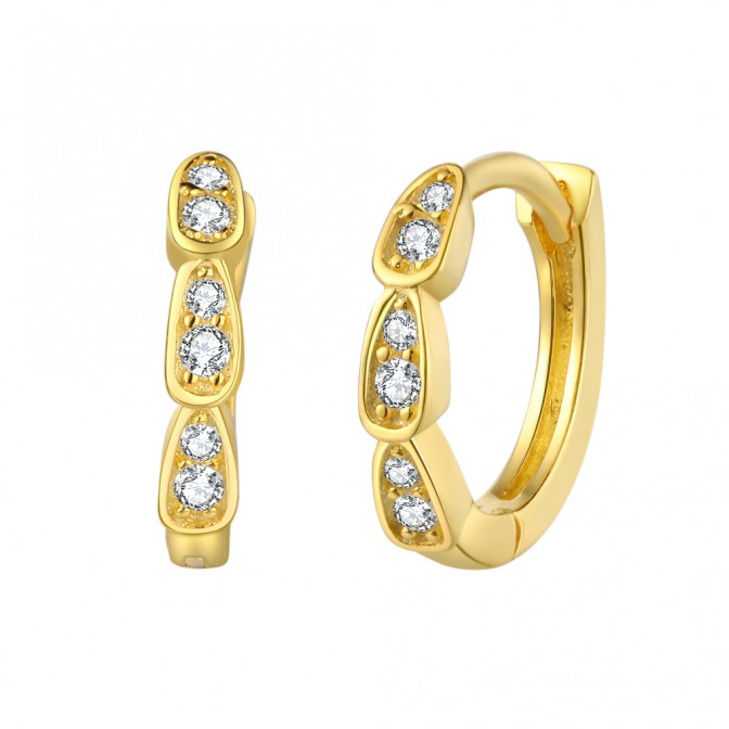 Pendientes Aro Eslabón - Circonita Blanca - 11 mm - Bañado Oro y Plata Rodiada 2