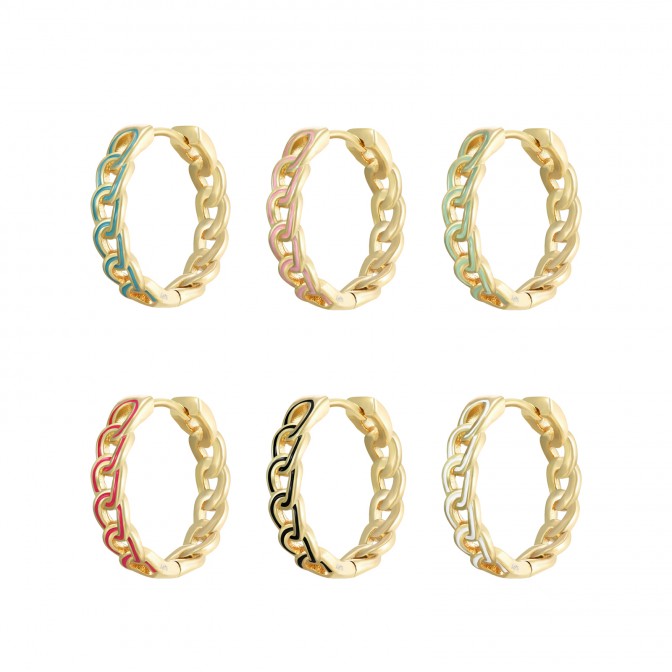 Pendientes Aro Eslabón - Enamel - 24 mm y 15 mm - Bañado Oro