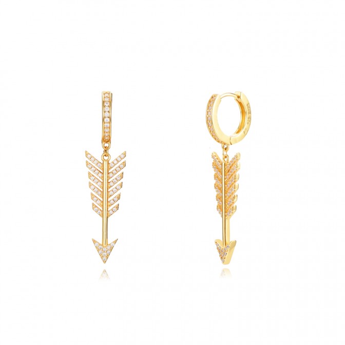 Pendientes Aro Flecha - 13+27 mm - Circonita - Bañado Oro 2