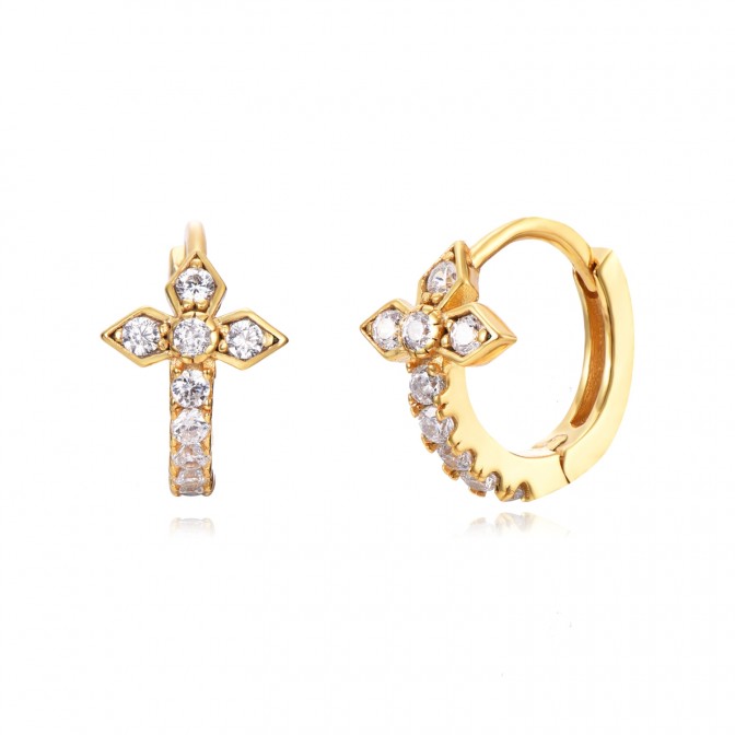 Pendientes Aro Flor - 12 mm - Circonita - Bañado Oro y Plata Rodiada