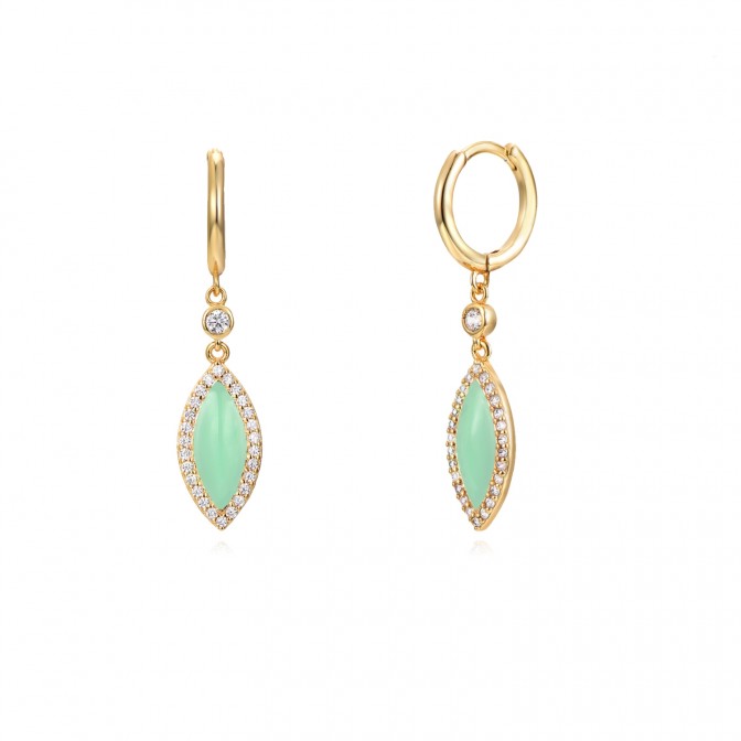 Pendientes Aro Hoja - 11+21 mm - Enamel - Circonita - Bañado Oro