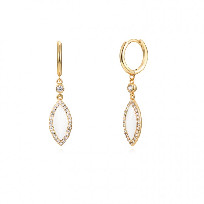 Pendientes Aro Hoja - 11+21 mm - Enamel - Circonita - Bañado Oro 2