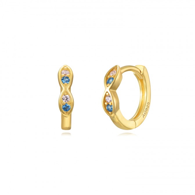 Pendientes Aro Hoja - Circonita Blanca - 11 mm - Bañado Oro y Plata Rodiada