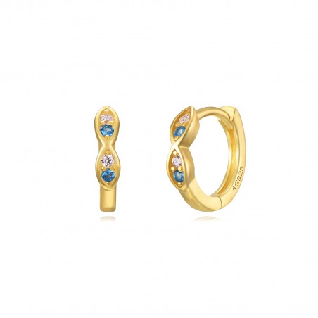 Pendientes Aro Hoja - Circonita Blanca - 11 mm - Bañado Oro y Plata Rodiada