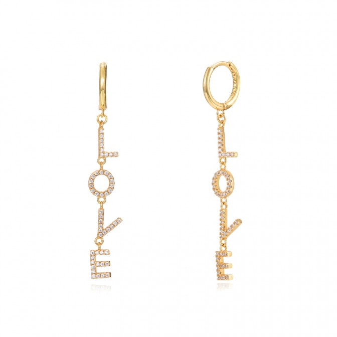 Pendientes Aro LOVE - 11+34 mm - Circonita - Bañado Oro y Plata Rodiada