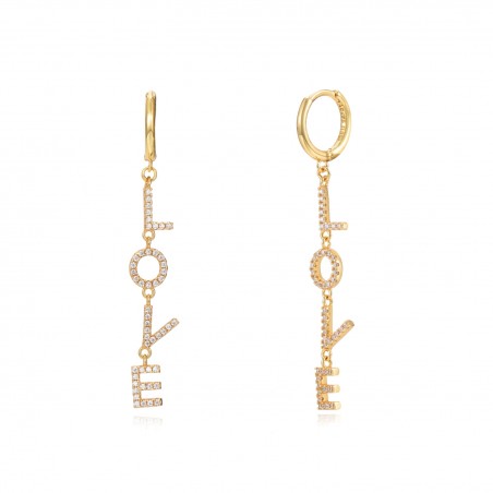 Pendientes Aro LOVE - 11+34 mm - Circonita - Bañado Oro y Plata Rodiada