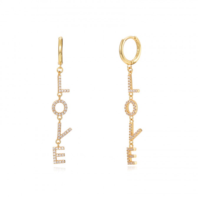 Pendientes Aro LOVE - 11+34 mm - Circonita - Bañado Oro y Plata Rodiada 2