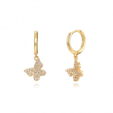 Pendientes Aro Mariposa - 11+10 mm - Circonita - Bañado Oro y Plata Rodiada Pendientes Aro Mariposa - 11+10 mm - Circonita - Bañado Oro y Plata Rodiada